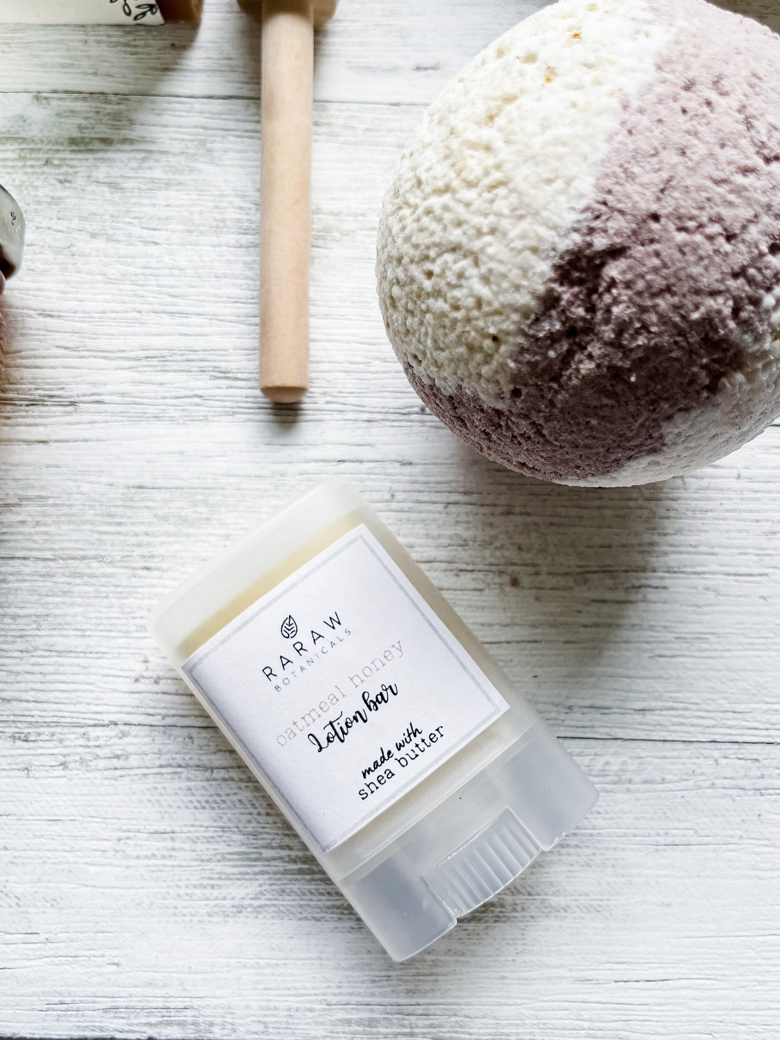 shea butter lotion bar with bath bomb