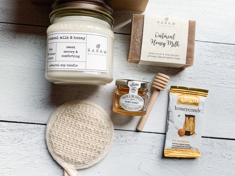 Oatmeal Honey Milk Soy gift set - Bee Basket - thank you gift