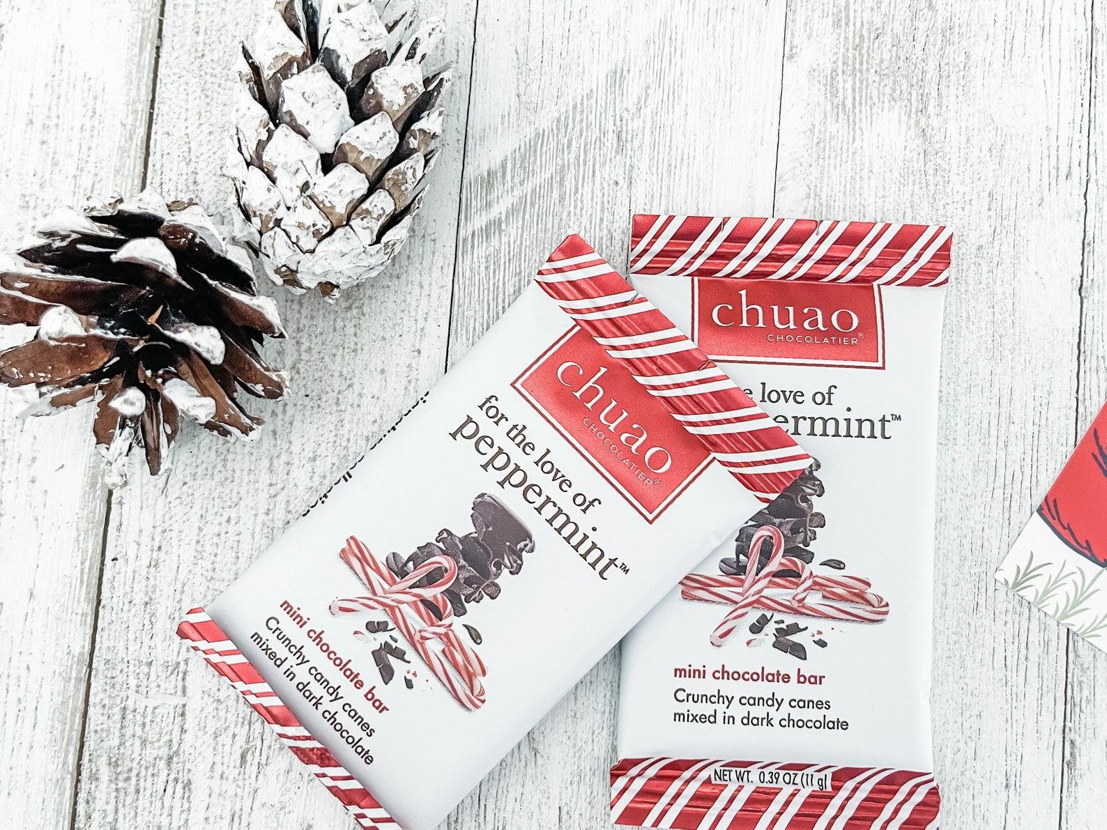 chuao peppermint chocolate bars and pine cones