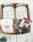 holiday gift box contents - candles - soap - chocolate - pine cones