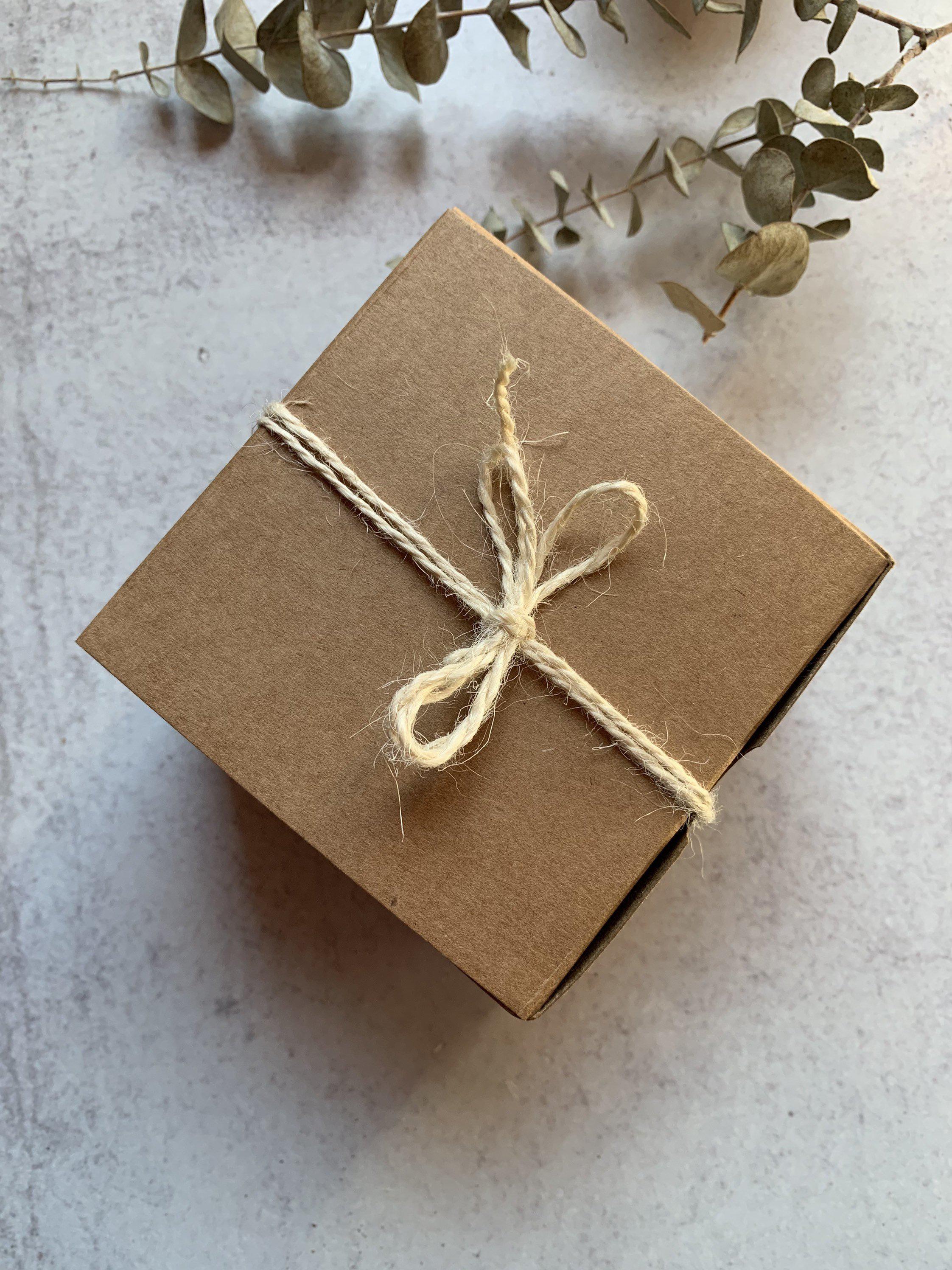 sympathy kraft gift box tied with jute cord