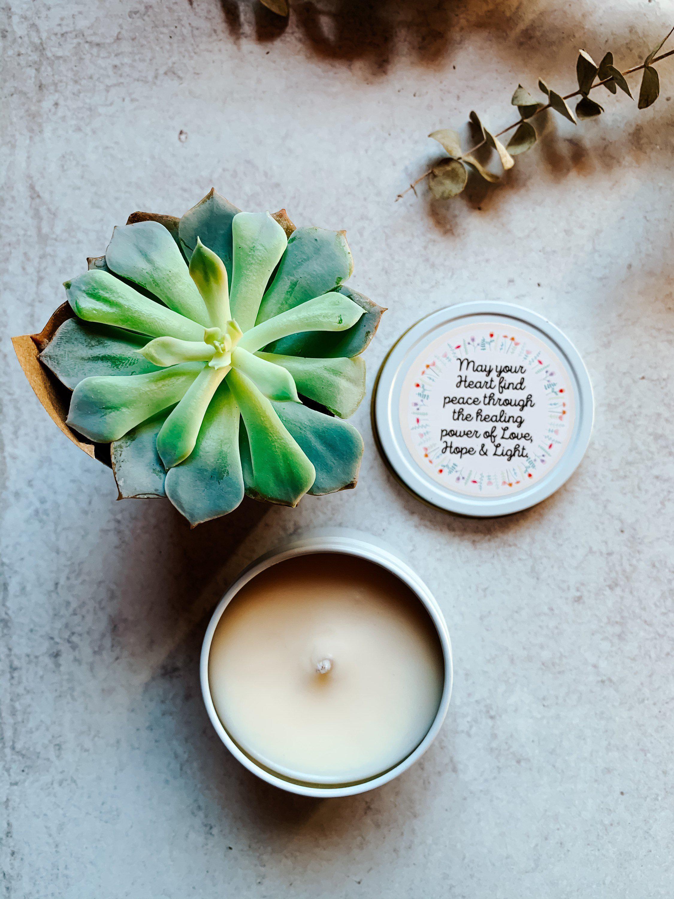 condolence gift - succulent and lavender vanilla candle